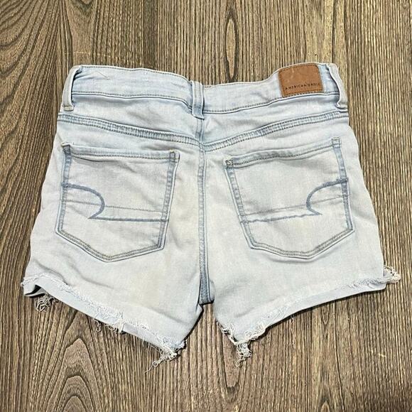 American Eagle High Rise Shortie Shorts Next Level Stretch Light Wash Blue Sz 2 - Picture 7 of 8